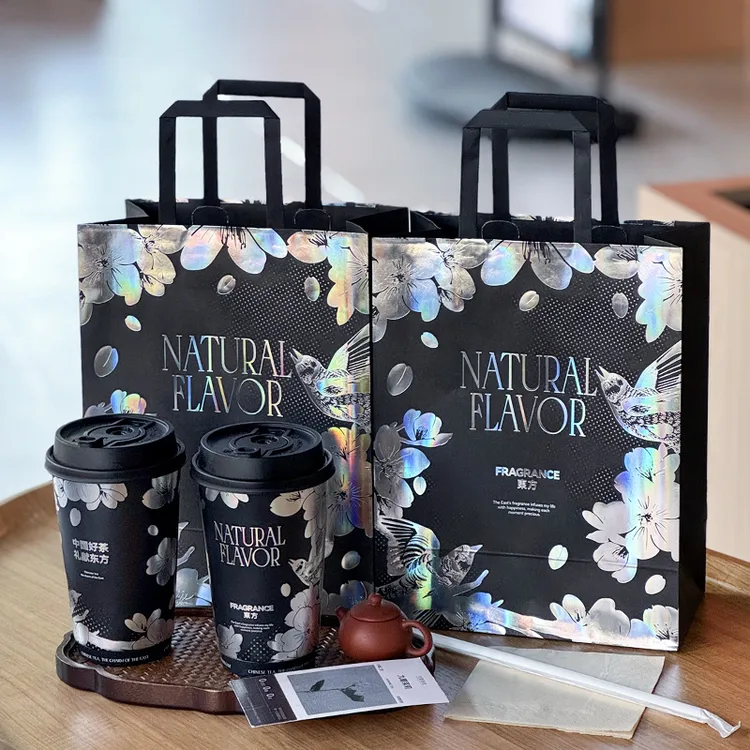 网红2025新款一次性纸杯奶茶杯热饮中式茶饮杯子外带带盖商用定制