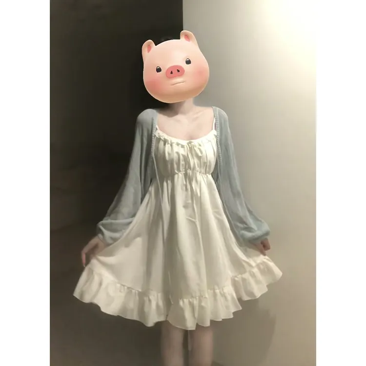 2025秋季新款法式高级感薄款披肩开衫高腰显瘦系带拼接吊带连衣裙