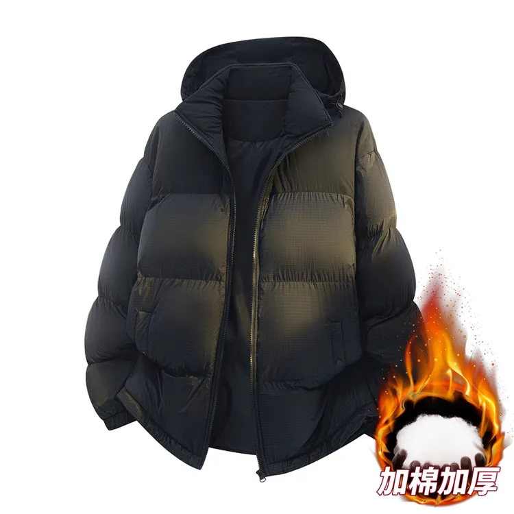 2025冬季新款潮流时尚休闲品质棉衣连帽经典拼接韩版加厚保暖夹克