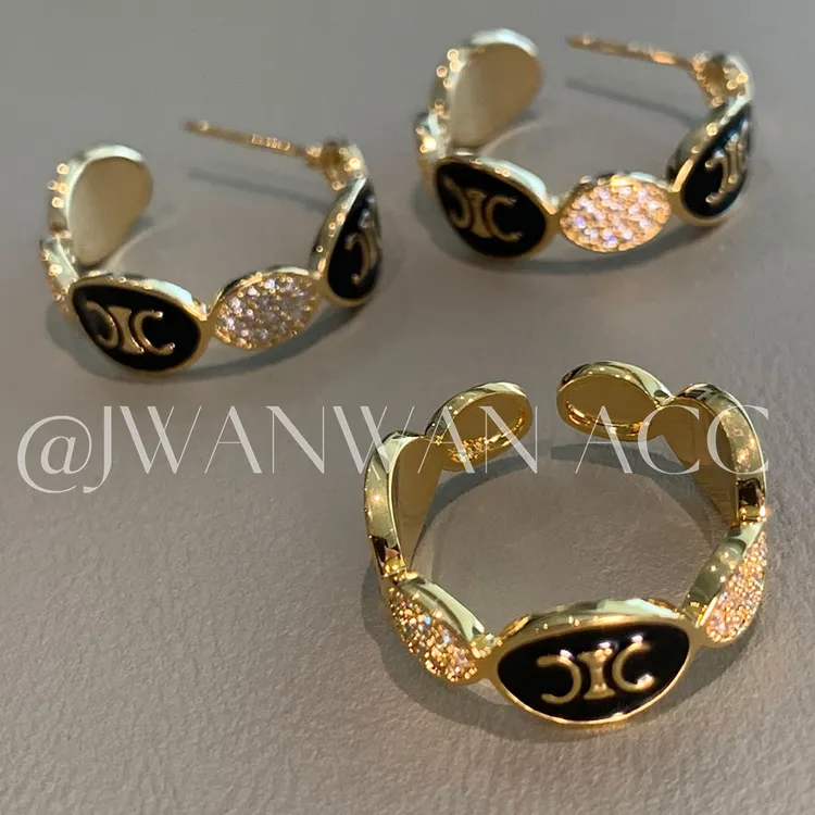 铜合金耳饰 黑金拼色~黑金凯门拼色金豆耳圈