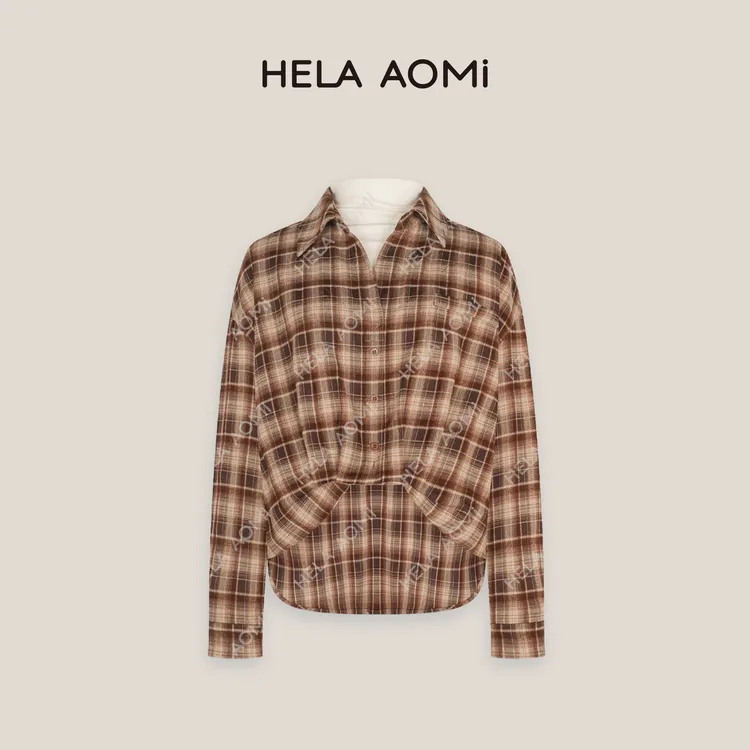 HELA AOMI“苏格兰假两件”长袖落肩休闲经典格纹衬衫CY5CB11657