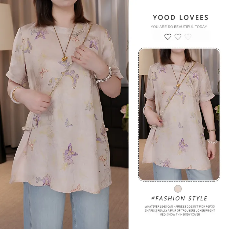 2025新款夏季外搭上衣气质高级感新中式国风印花立领盘扣短袖衬衫