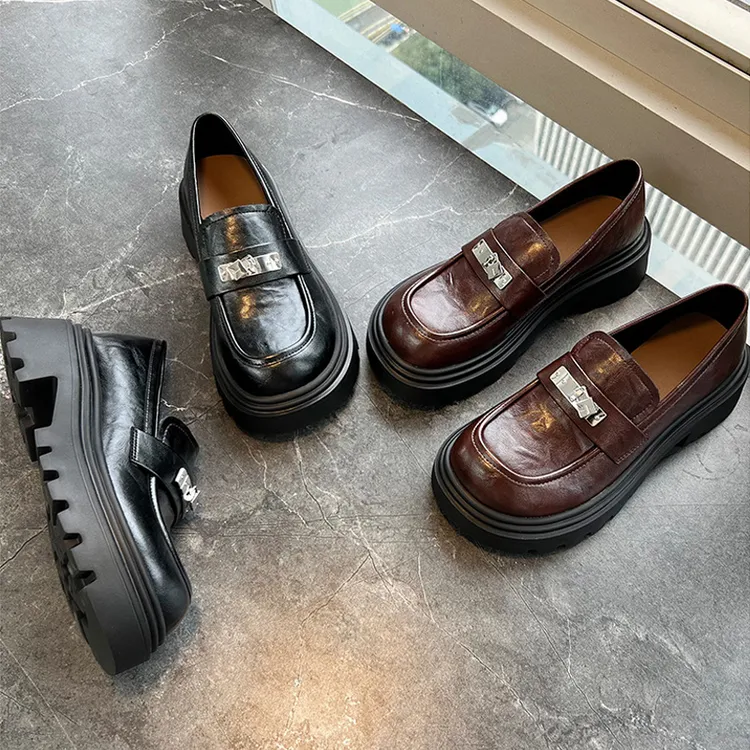 2025春季新款厚底真皮乐福鞋女发泡底羊皮垫单鞋百搭英伦风小皮鞋