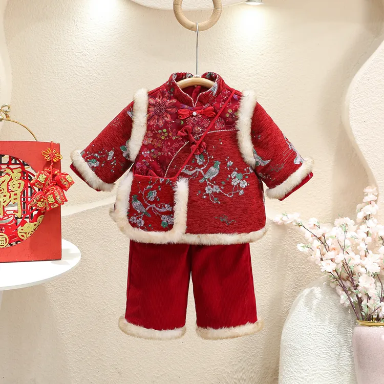 女童国风套装冬季新年衣服儿童冬装汉服宝宝过年女孩秋冬款拜年服