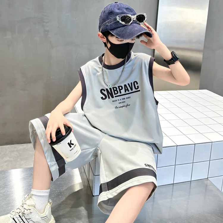 男童夏装无袖背心套装2025夏季新款中大童夏款运动速干儿童蓝球服