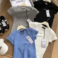 桐森服装 alo辣妹短袖T恤女圆领印花修身正肩健身训练运动上衣女