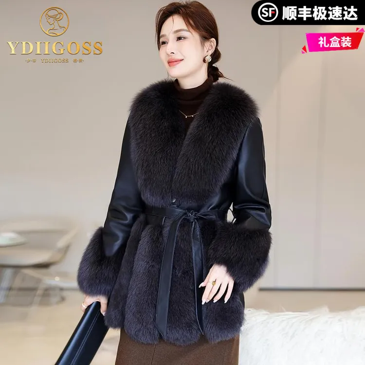 伊蒂格世狐狸毛皮草外套女2025新款冬季妈妈时尚保暖皮毛一体大衣