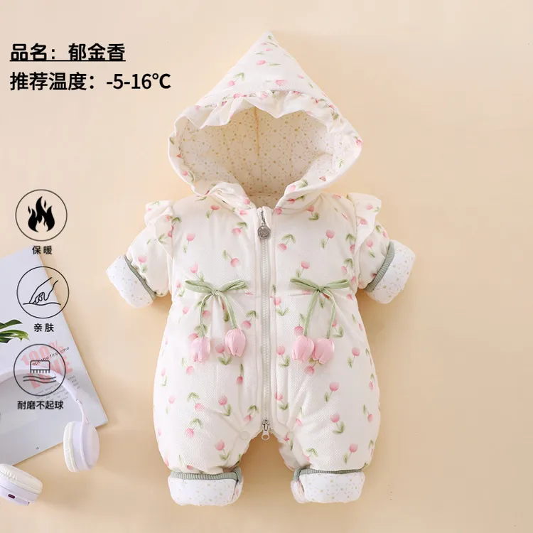 新生婴儿衣服春秋冬外出加厚保暖夹棉哈衣冬装棉服女宝宝连体衣