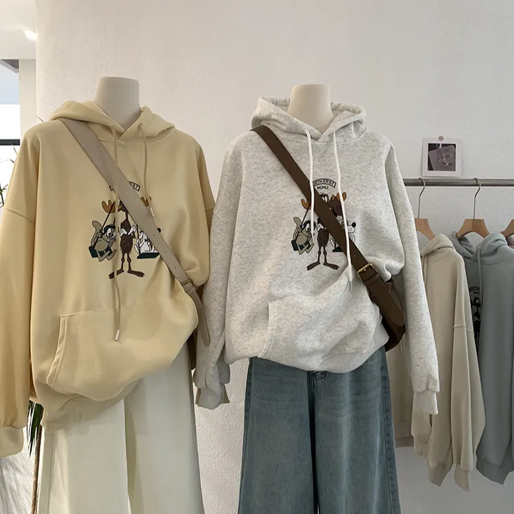 动漫卡通冬季加绒休闲加厚中长款套头卫衣春装秋冬女1994