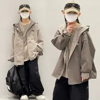 男童双面穿外套2025春秋新款儿童格子连帽上衣中大童时髦男孩潮