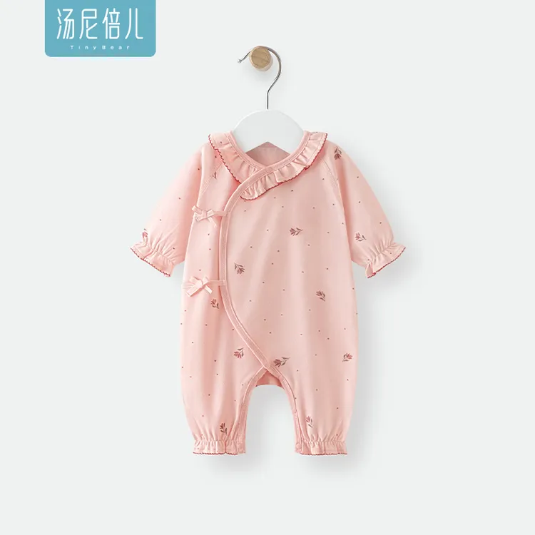 汤尼倍儿新生儿系带连体衣春秋纯棉女宝公主风哈衣婴儿夏季满月服