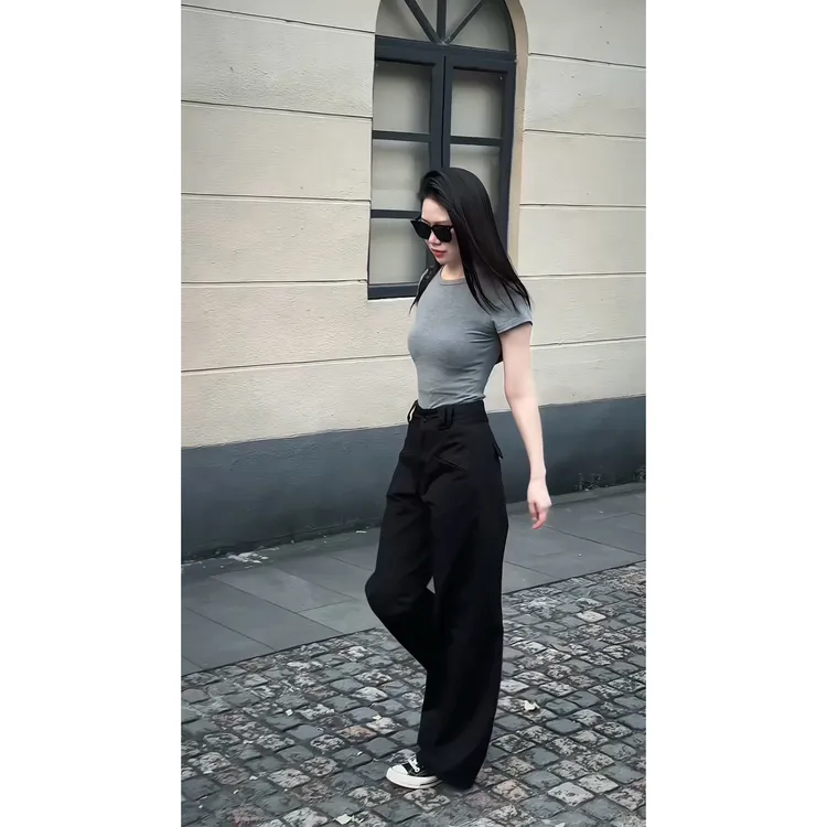 美式工装裤女秋季新款垂感拖地裤黑色裤子高腰显瘦休闲直筒阔腿裤