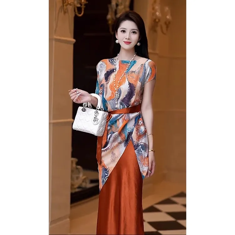 2025夏季套装高级感气质显瘦中长款鱼尾裙半身长裙套装两件套831