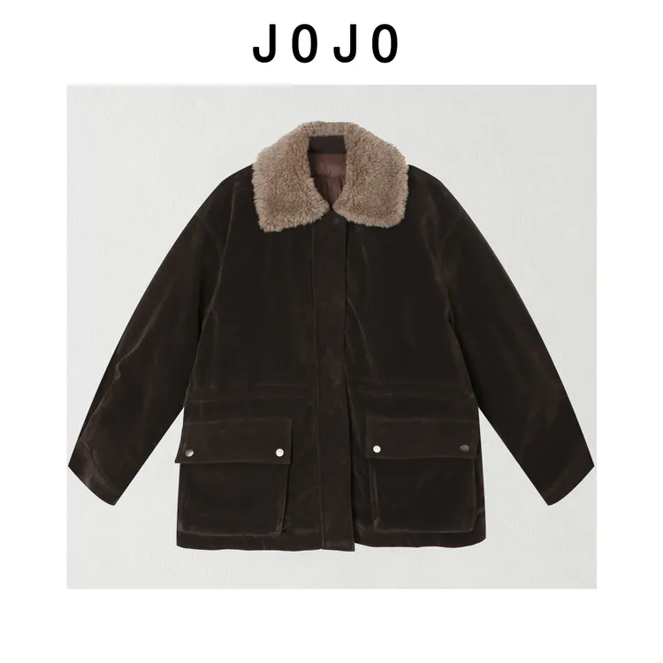 玖了个玖 2025冬款 极简糕毛翻领磨砂皮大口袋羽绒外套 2512C9059