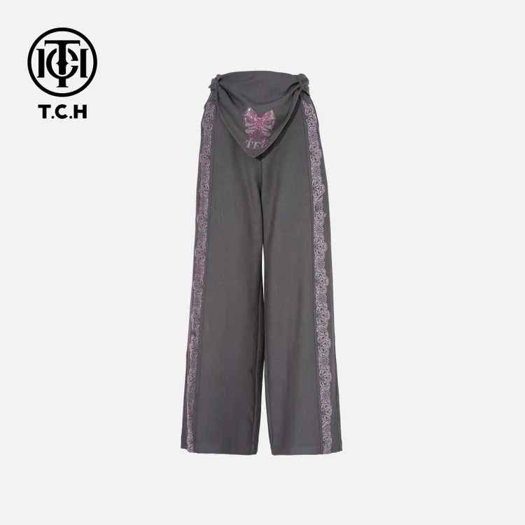 TCH私服烫钻工艺时尚休闲气质松弛感直筒长裤T75C20E1039轻奢tch