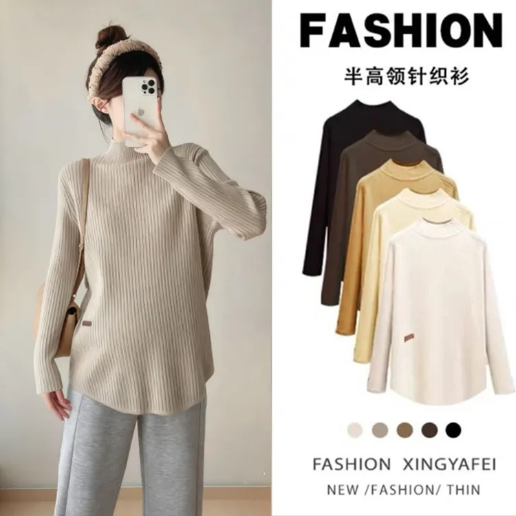 孕妇打底衫秋装外穿小个子半高领毛衣时尚款显瘦针织长袖上衣冬季