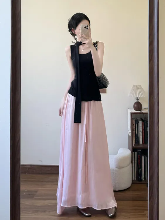 氛围感韩系显瘦外穿背心超仙半身长裙2025夏季新款时尚套装女chic