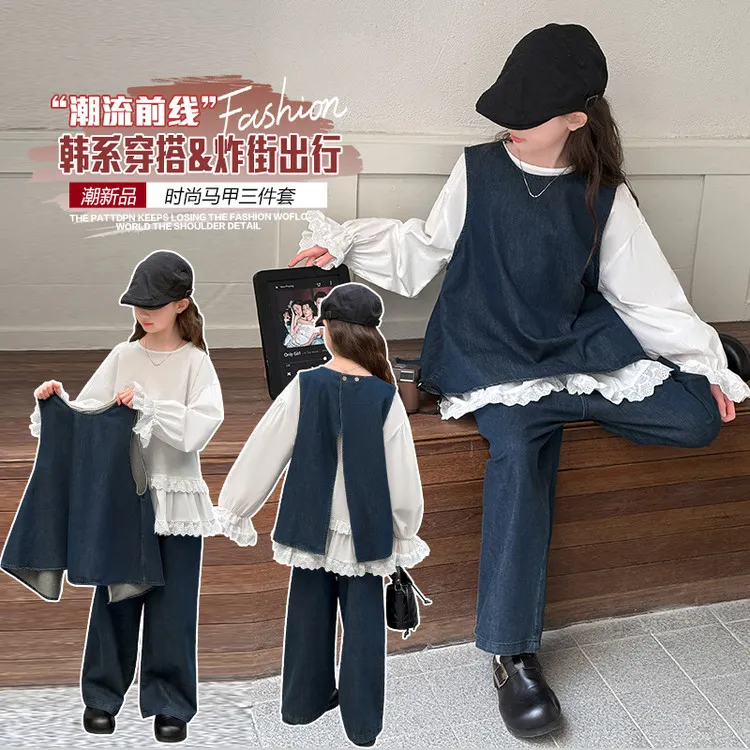 时髦小宝拿捏欧若风女童春季套装舒适牛仔套装6-12岁潮流套装