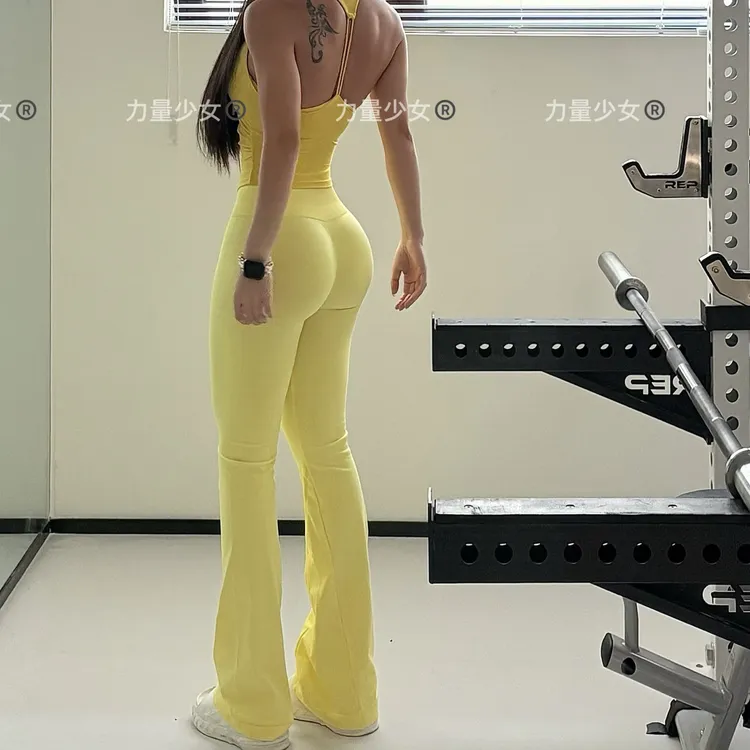 力量少女—秋季新欧美提臀5D健身喇叭裤收腹高腰微喇休闲运动长裤