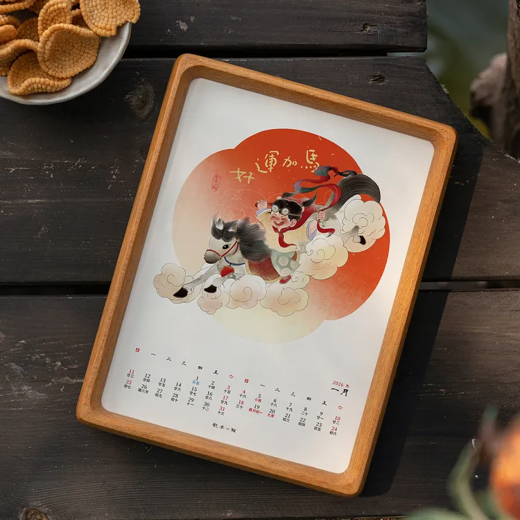 鲁大爷2026年马年新款月历木质日历创意小摆件台历记事本桌面摆台