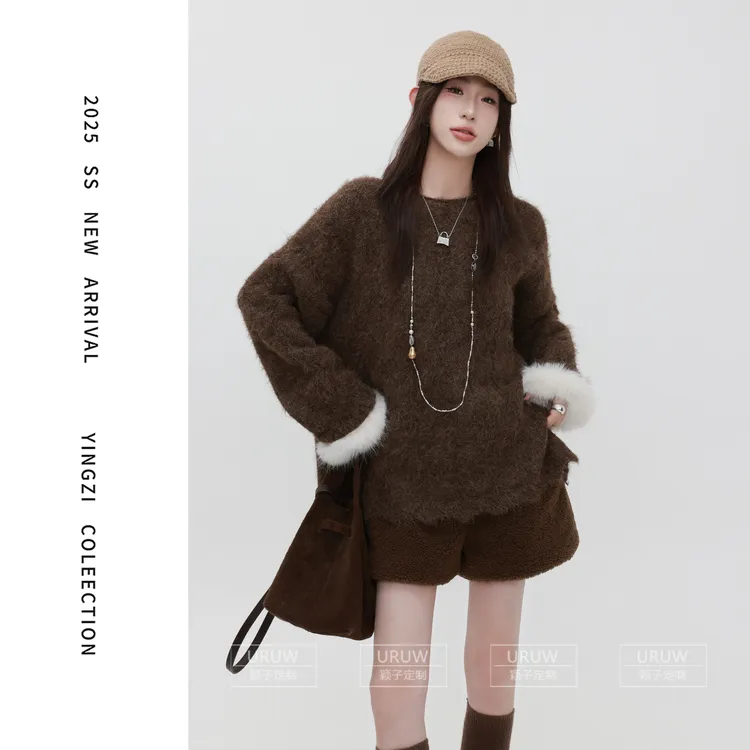 颖子定制【月牙软糖】慵懒风麻花针织毛衣秋冬毛毛袖加厚毛衣2166