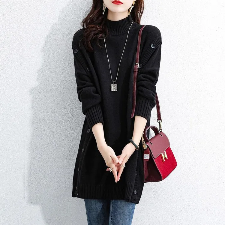 连衣裙时尚宽松加厚毛衣裙冬季新款韩版半高领套头羊毛针织打底衫