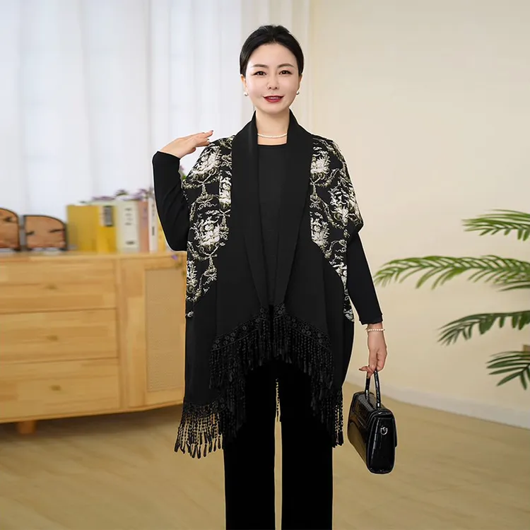 2025新款妈妈装针织斗篷开衫初秋时尚气质百搭款披肩轻奢宽松外套