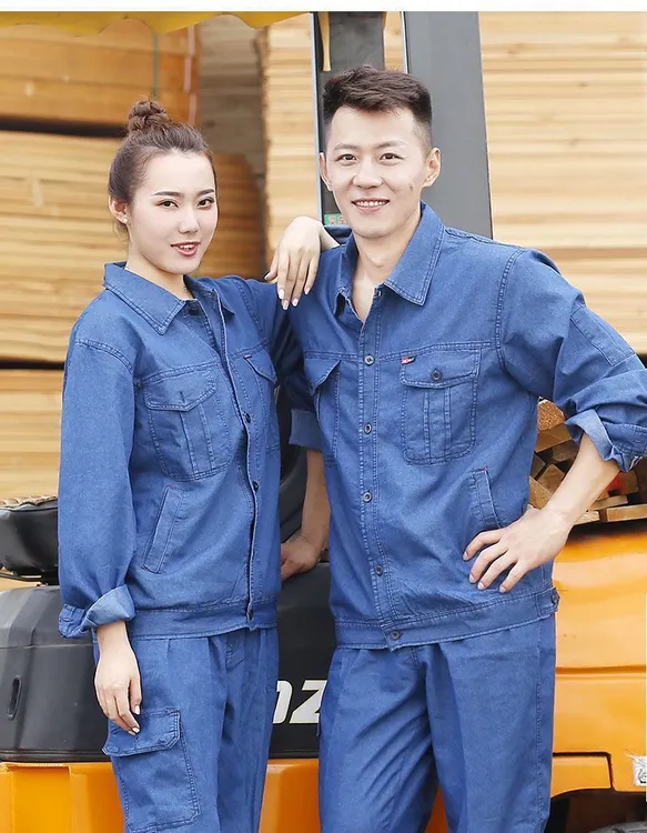夏季薄款牛仔工作服套装男耐磨劳保服电焊专用防烫工装汽修焊工服