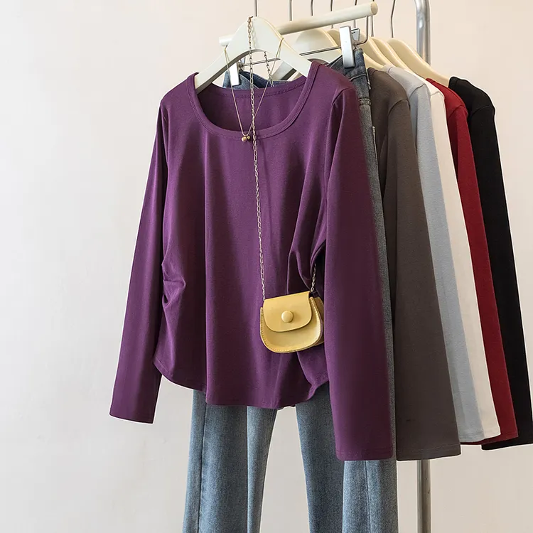 大码女装2025秋季新款设计感胖妹妹T恤长袖上衣2206