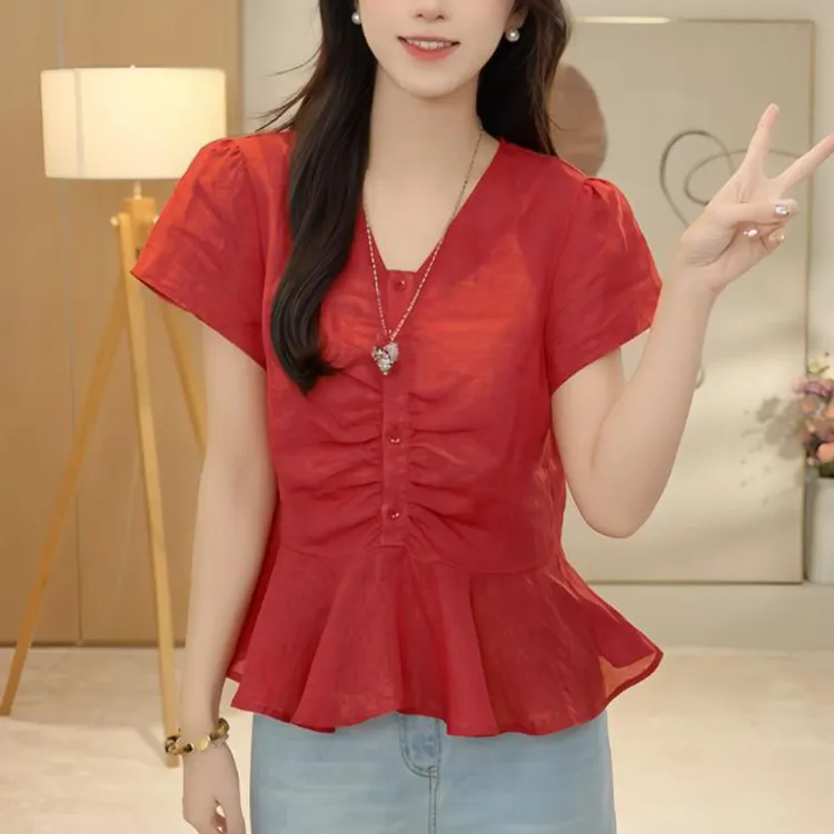 法式时尚通勤设计感短袖衬衫女2025夏季新款百搭气质显瘦上衣潮