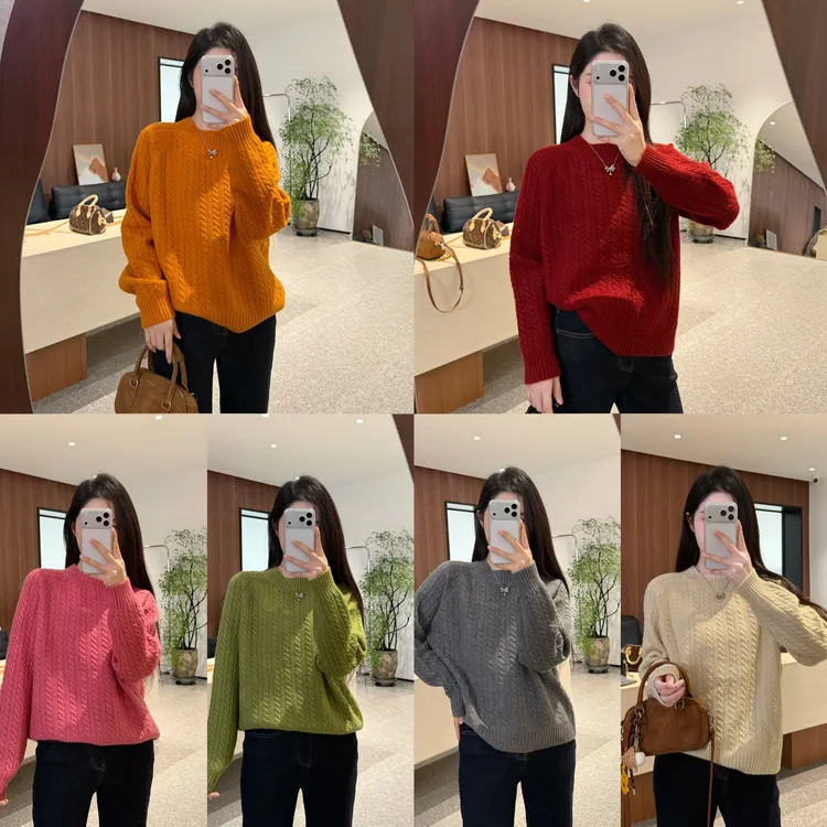 宿慕SUMU纯色经典麻花毛衣12-12冬季2025新款舒适百搭针织衫7789