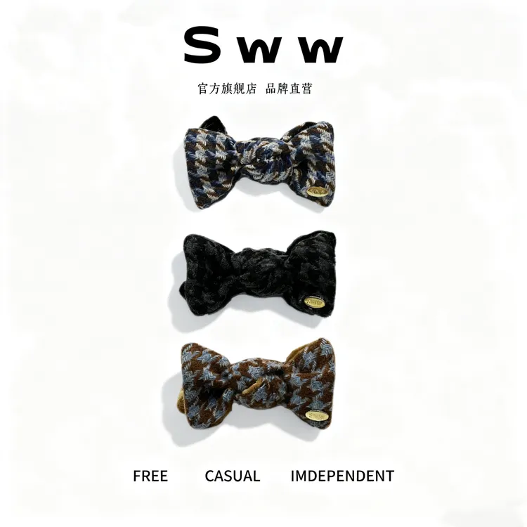 SWW秋冬新款格雷系毛呢双面蝴蝶结丸子夹高马尾丸子头支撑神器