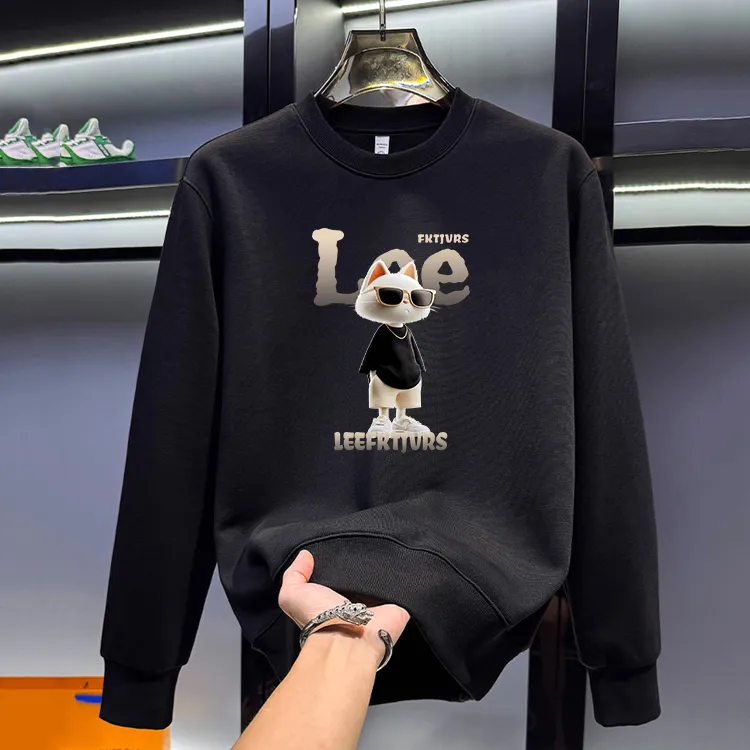 秋冬季新款潮牌百搭长袖卫衣加绒保暖青年休闲圆领男士高端上衣服