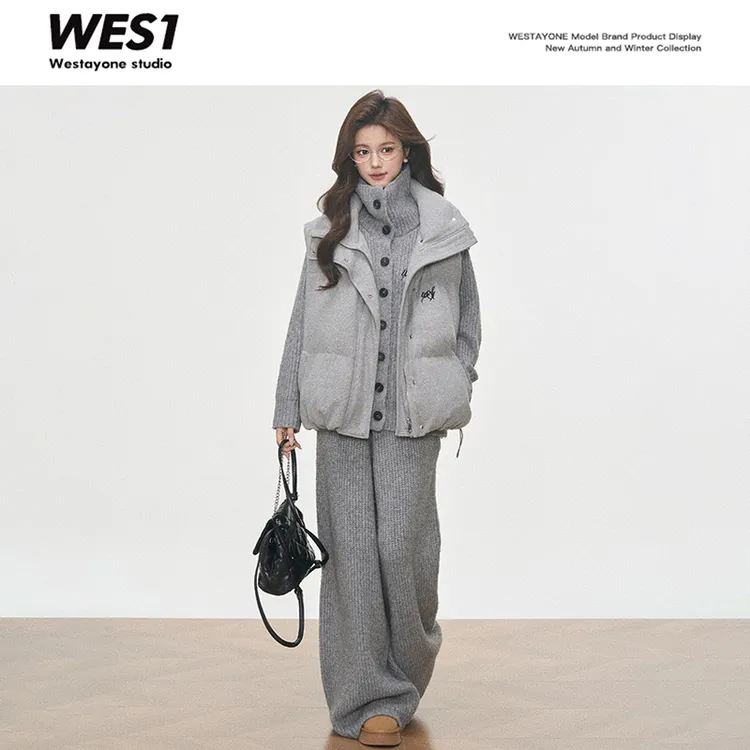10.17新品 WESTAYONE马甲背心棉服套装女2025新款马夹+针织套装