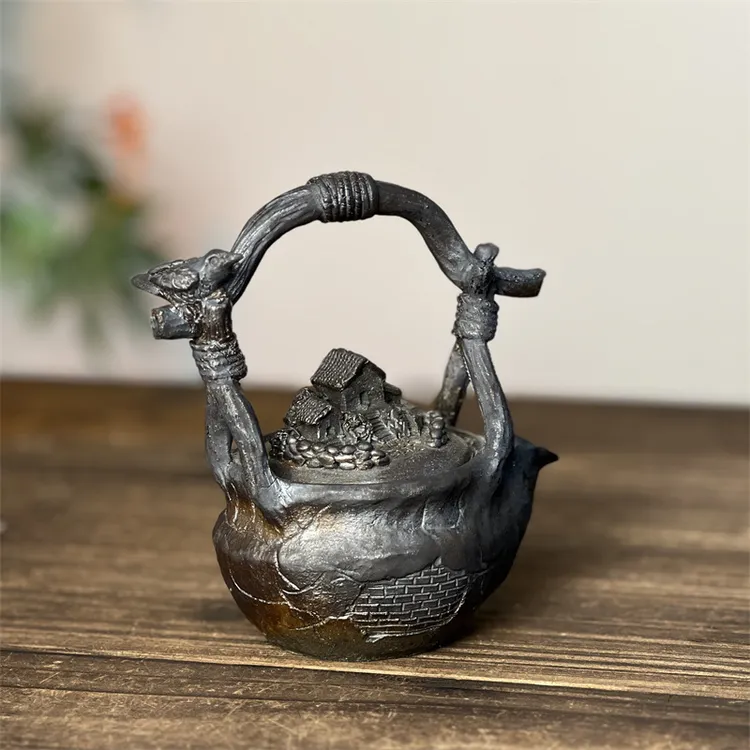 【茗器堂-刘荣富柴烧】鸟雀烟火人家提梁宝瓶 193号 140ml