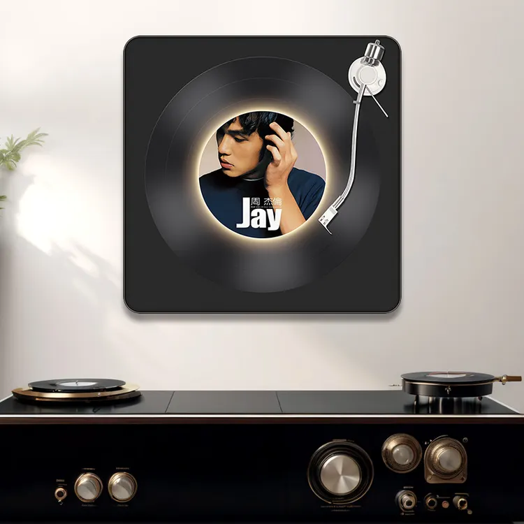 黑胶唱片灯光装饰画经典复古餐厅music专辑挂画艺术卧室桌面摆画