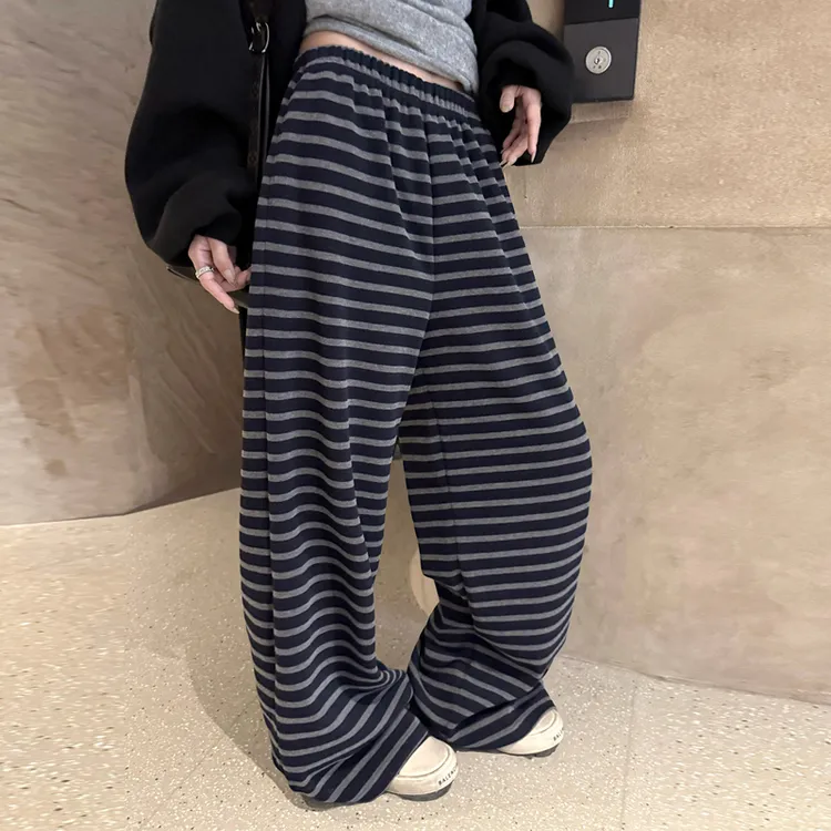 条纹裤子慵懒风垂感休闲裤秋冬女遛弯裤秋季百搭宽松阔腿裤长裤潮