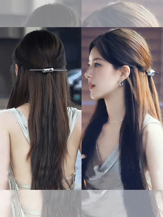 许我耀眼许妍赵露思同款新中式银色月牙发簪高级半扎发中国风簪子