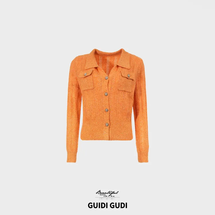 GUIDI GUDI【物拾花】时尚针织V领外套/黄加蓝