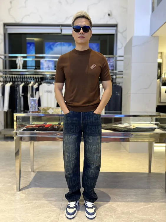 CAVALLI CLASS卡沃利男士秋冬新款高端轻奢修身短袖山羊绒毛衣