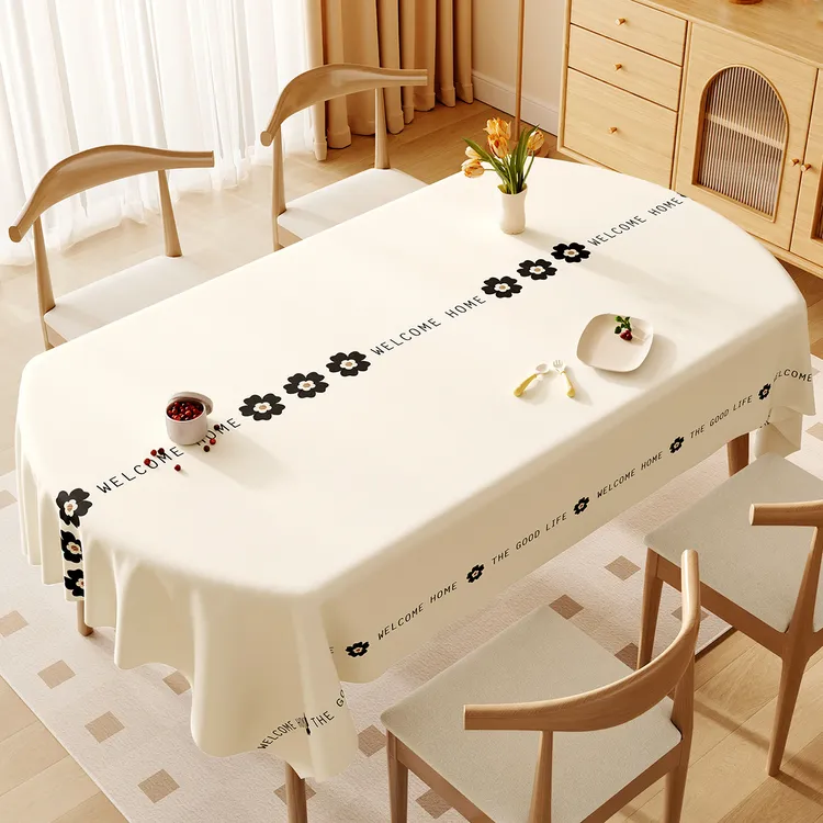 椭圆形桌布防水防油免洗防烫餐桌布轻奢高级感家用可折叠圆桌台布