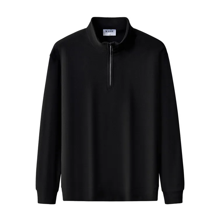 套头长袖秋冬双面德绒厚款保暖休闲纯色男装宽松半拉链打底衫男