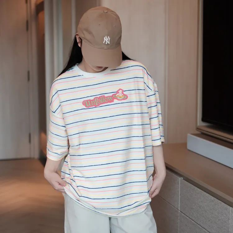 【CDG】2025夏季新款时尚条纹绣花潮流短袖T恤情侣休闲上衣