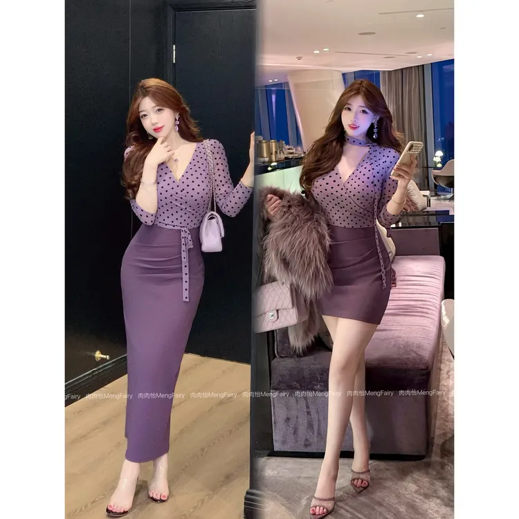 萌面侠肉肉怡【美艳杀手】波点性感辣妹双层撞色连衣6655 5697