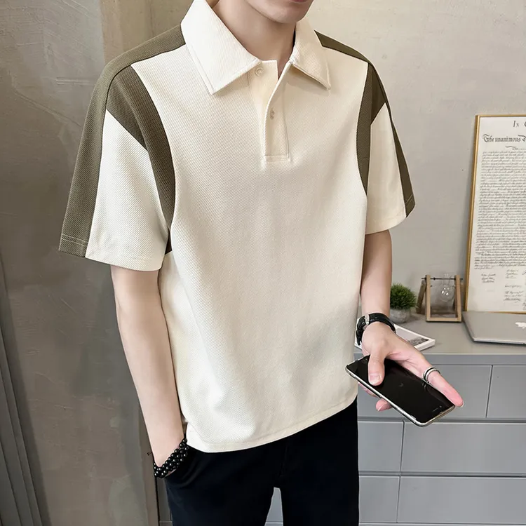 夏季男士休闲百搭潮流透气宽松时尚翻领上衣恤半袖 年夏青少年