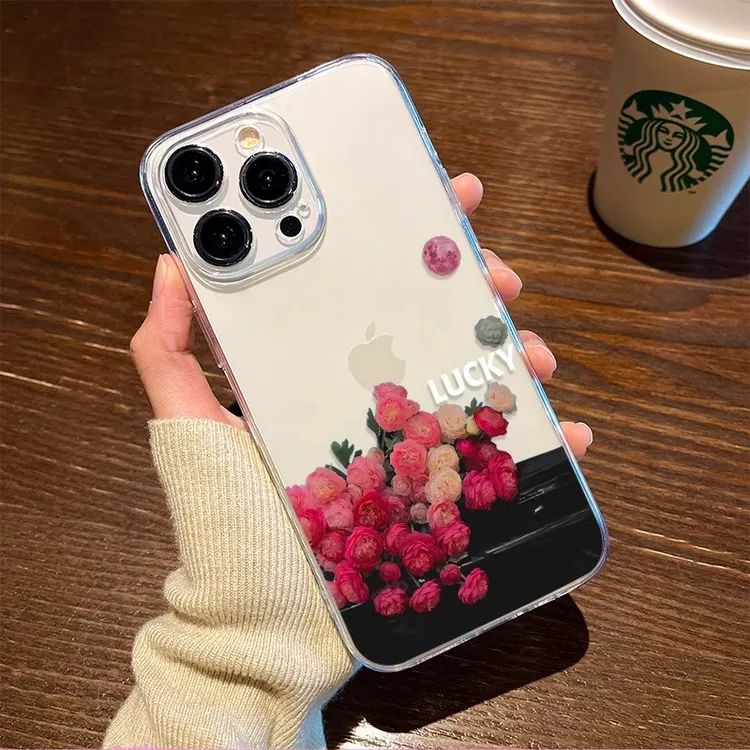 鲜红花朵玫瑰适用iPhone16苹果13手机壳15promax女款14网红12透明