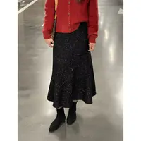 WenWen小个子25秋冬新款亮闪闪亮片加厚A摆修身高腰半身裙4756