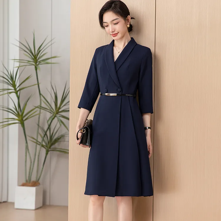 连衣裙女夏季垂感中长款七分袖版高级感时尚气质通勤职业正装裙