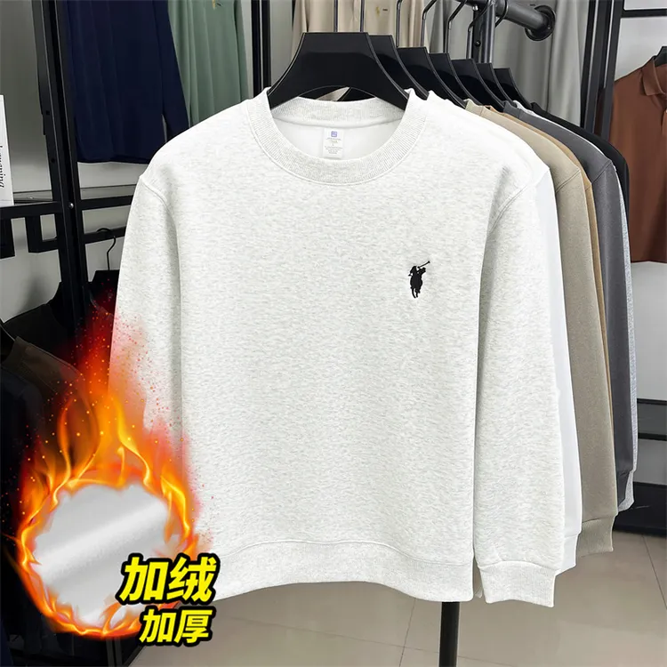 圆领男刺绣极简穿搭男士秋冬加绒加厚卫衣男装秋冬季男士休闲