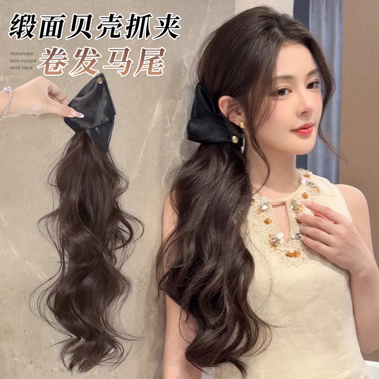 百搭三角抓夹高马尾假发女减龄层次卷增发量蓬松长发发饰假发辫子